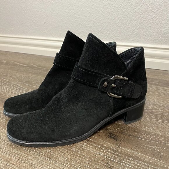 Stuart Weitzman Black Suede Buckle Ankle Bootie - Picture 9 of 9